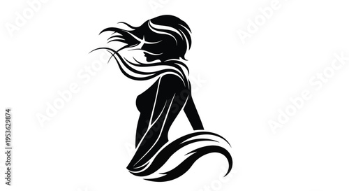 Elegant Silhouette of a Woman with Flowing Hair.