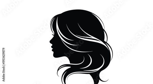 Elegant Silhouette of a Womans Profile with Flowing Hair.