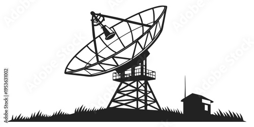 A large satellite dish on a tower