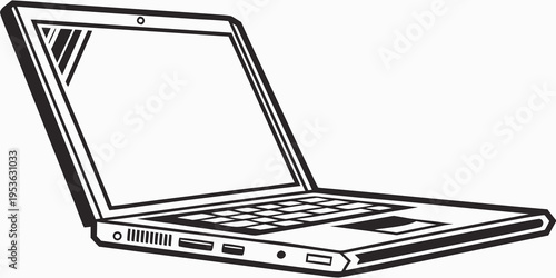 A black and white drawing of a laptop computer