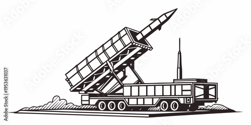 A large truck with a rocket on top