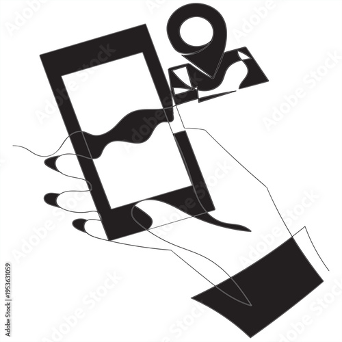 Minimalist Mobile Navigation Concept Illustration Set with GPS Location Pin and Map Interface