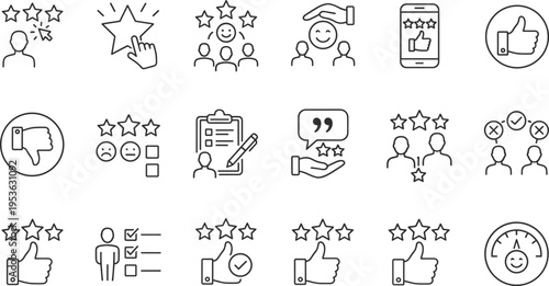 Customer satisfaction rating stars thumbs up happy face feedback survey review rating stars