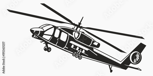 A black helicopter with a white outline