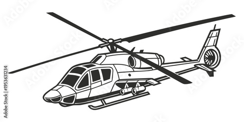 A black and white helicopter with skis
