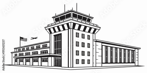 Airport terminal building with control tower