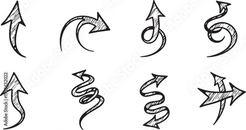 Hand-Drawn Loopy Spiral Arrow Set: Sketchy Doodle Vector Swirls