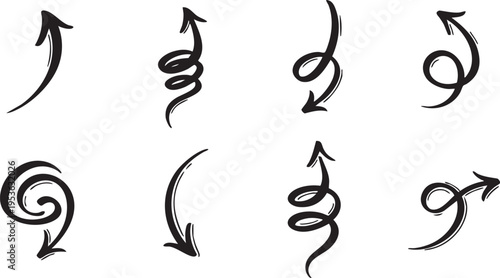 Hand-Drawn Loopy Spiral Arrow Set: Sketchy Doodle Vector Swirls