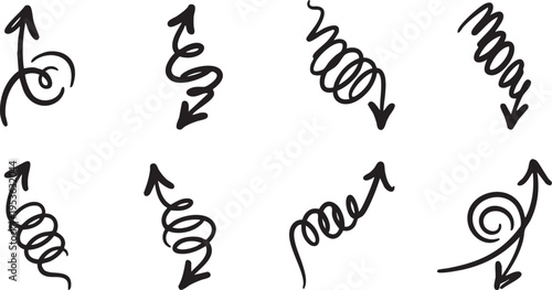 Hand-Drawn Loopy Spiral Arrow Set: Sketchy Doodle Vector Swirls