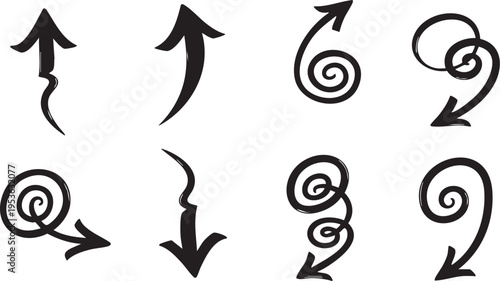 Decorative Swirl Arrow Vector Set: Hand-Drawn Curly Flourish Pointers