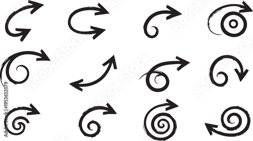 Decorative Swirl Arrow Vector Set: Hand-Drawn Curly Flourish Pointers