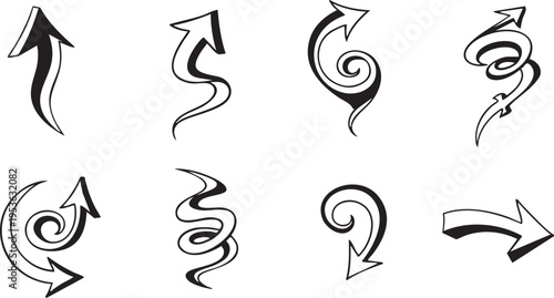 Decorative Swirl Arrow Vector Set: Hand-Drawn Curly Flourish Pointers