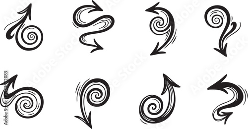 Decorative Swirl Arrow Vector Set: Hand-Drawn Curly Flourish Pointers
