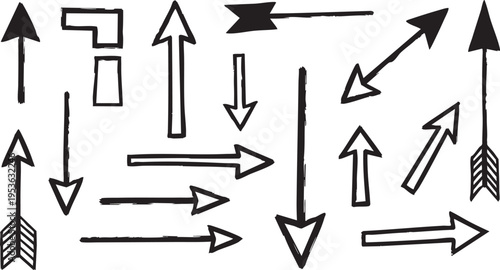 Distressed Brush Stroke Arrow Set: Hand-Drawn Grunge Vector Pointers