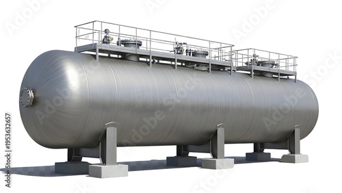 A large industrial storage tank on transparent background