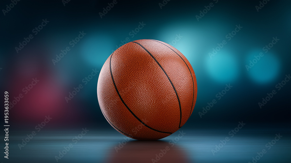 Obraz premium Close-up of a basketball on a blue gradient background