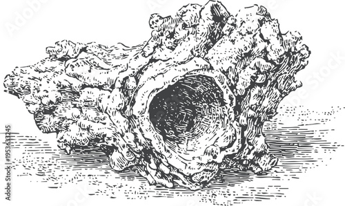 Detailed hand drawn illustration of a seashell with natural texture and intricate ridges