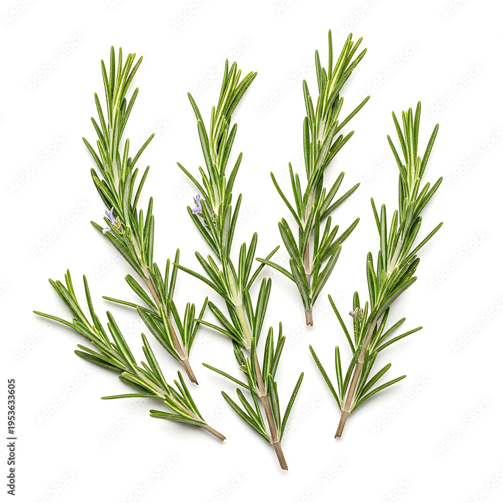 Obraz premium Fresh green rosemary sprigs arranged for culinary use in cooking and food preparation recipes illustration