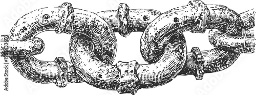 Vintage heavy iron chain link close up old metal connection symbolizing strength and unity