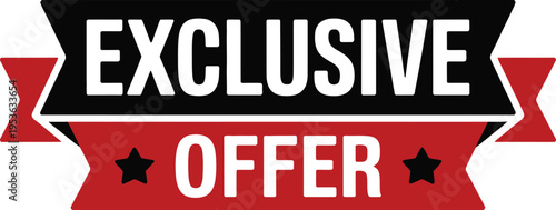 Exclusive offer banner with black and pink ribbons and stars for marketing sales and discount events