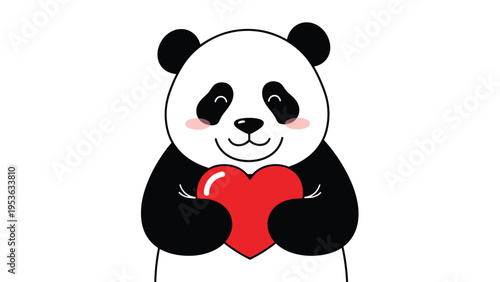 Cute panda bear smiling and holding a large red heart shape to express love and affection in a simple cartoon style illustration.