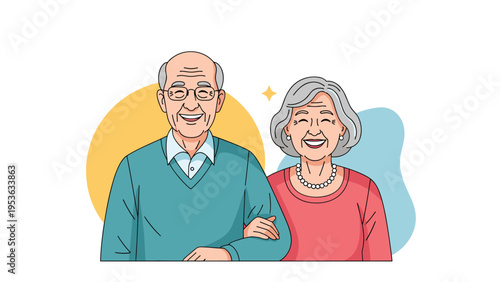 Happy senior man and woman smiling together while holding arms as a symbol of long lasting love and partnership during retirement.