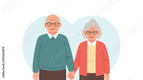Happy elderly man and woman standing together and holding hands as a symbol of enduring love and companionship in their later years.