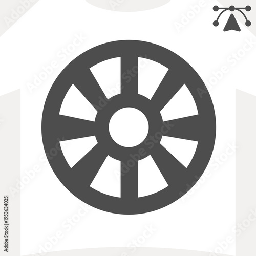 Car wheel rim solid icon, vehicle concept. Vector graphics. Disk sign and editable stroke, glyph style icon for mobile or web design.