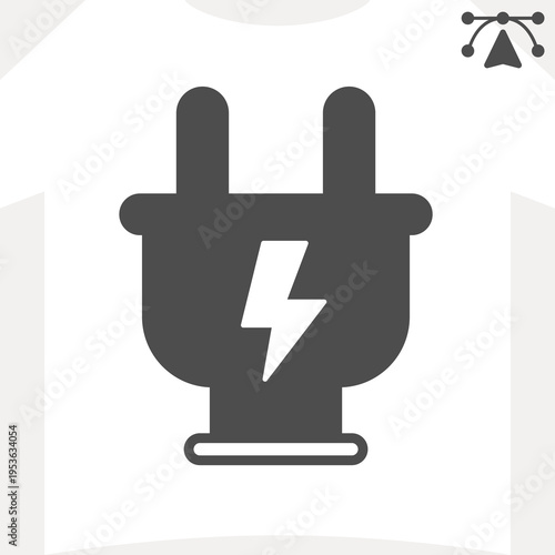 Plug with lightning solid icon, electricity concept. Vector graphics. Electric fork sign and editable stroke, glyph style icon for mobile or web design.