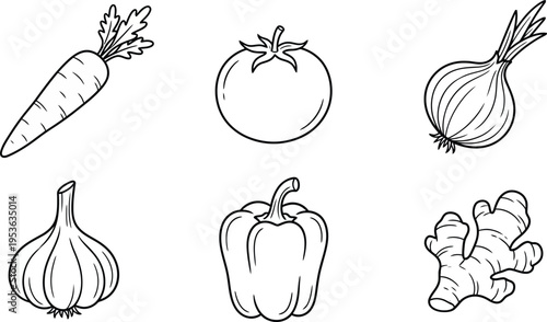 carrots, whole vegetable and piece of carrot doodle hand drawn icon set. Outline drawing carrot line clipart symbol collection
