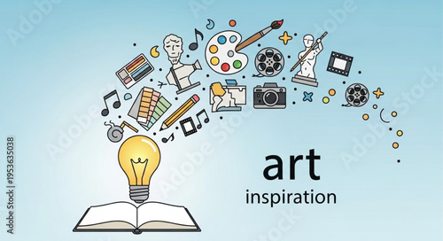 Artistic Inspiration - Lightbulb, Open Book, and Creative Symbols.