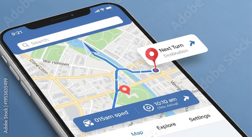 Smartphone Navigation App Displaying Route and Location Details.