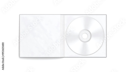 Open white CD case with a CD-ROM disc on white background