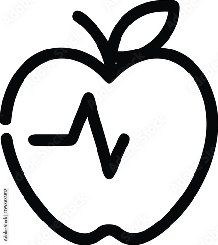 Apple with cardiogram line on white background Keywords: apple, fruit, health, wellness