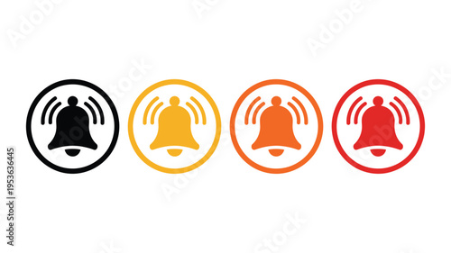 Alarm bell reminder icon set, notification and alert symbols collection, vector illustration of ringing bells, reminder alerts, and time notifications, minimal line and glyph design for apps