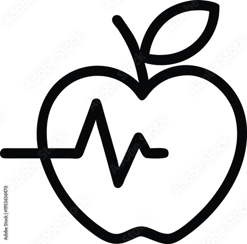 Apple with cardiogram line on white background Keywords: apple, fruit, health, wellness