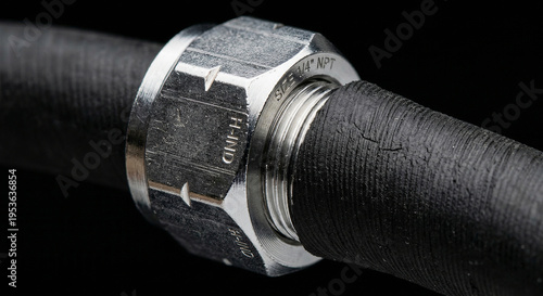 Clean Industrial Fluid Connector with Machined Nickel Fitting and Tube Macro