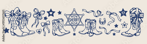 cowboy western icons, sheriff star illustration, rodeo clipart set, country symbols vector, wild west doodle, cowboy elements bundle, western design icons