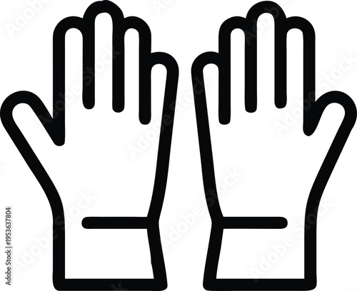 Black Outline Icon of Two Gloves on White pair hand