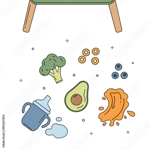 Messy Floor After Baby Led Weaning Vector Illustration