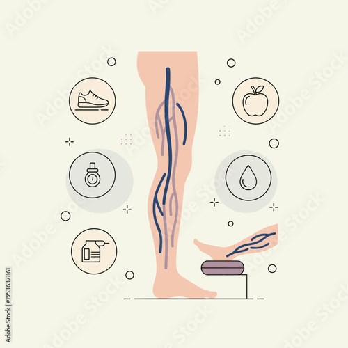 Flat Vector Infographic of Varicose Vein Prevention and Care