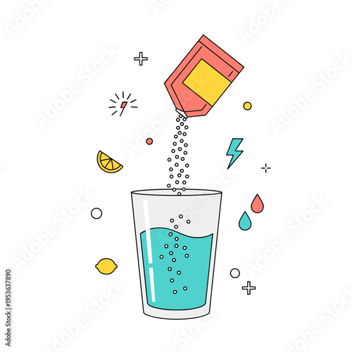 Flat Vector Illustration of Preparing a Hydration Electrolyte Drink