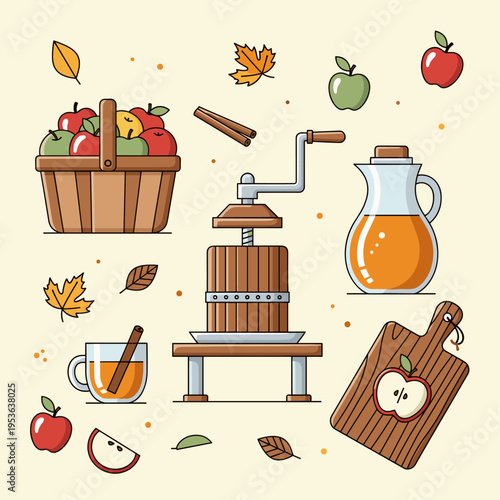 Minimalist Flat Lay of Apple Cider Pressing Essentials