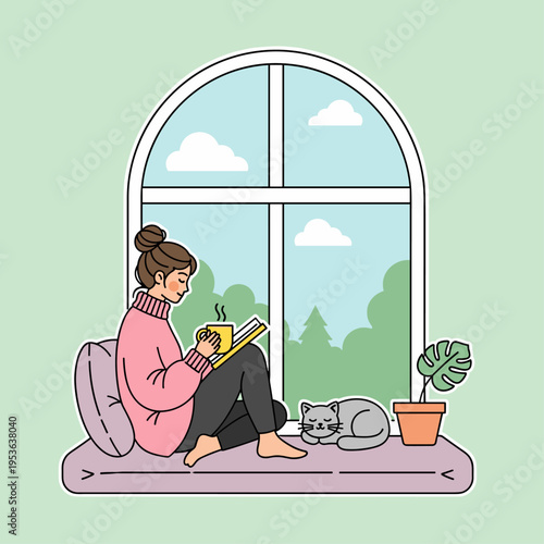 Cozy Spring Reading Nook Vector Illustration