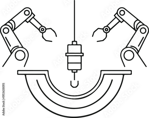 Industrial robotic arms manipulating object with precision, showcasing automated assembly and manufacturing line efficiency
