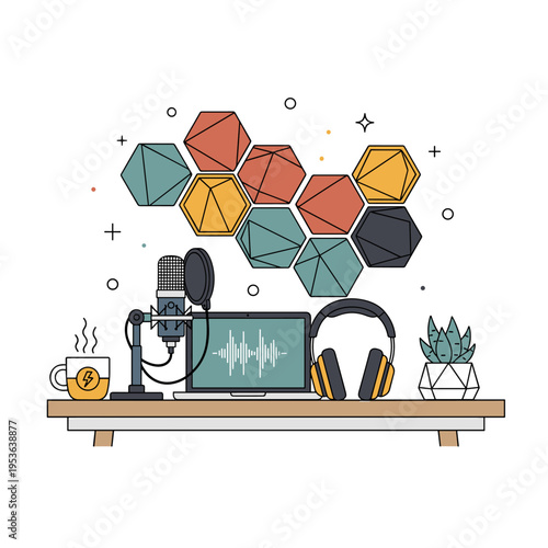 Modern Podcast Recording Home Studio Vector Illustration