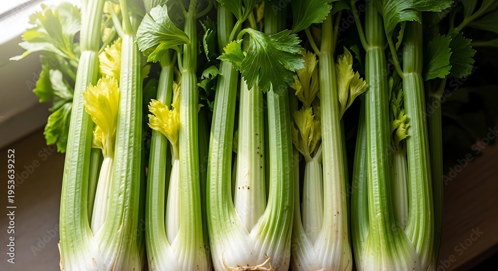 Obraz premium Fresh celery stalks on table.