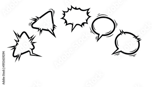 Vector set of comic book speech bubbles, hand drawn cartoon style, vector illustration