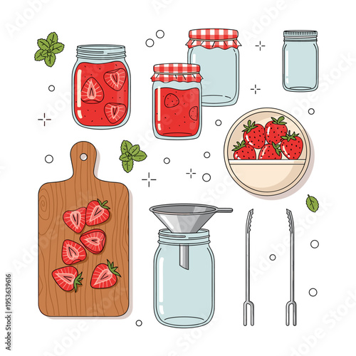 Modern Flat Vector Illustration of a Jam Canning Scene