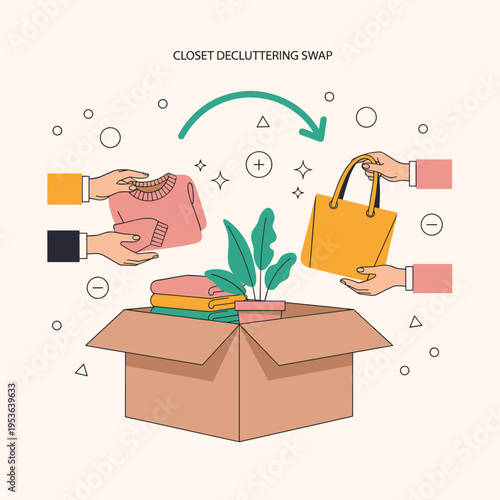 Minimalist Vector Art of a Sustainable Clothing Swap Box